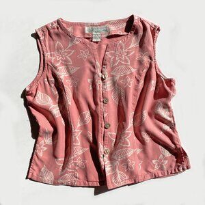 Vintage Pineapple Moon Silk Sleeveless Hawaiian Shirt Size M Pastel Pink
